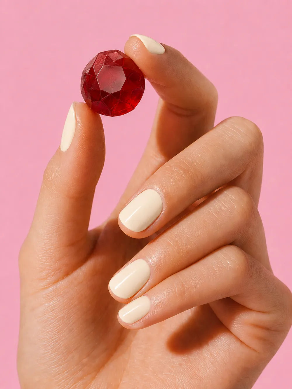 Hand holding Ruubyn ruby gummy